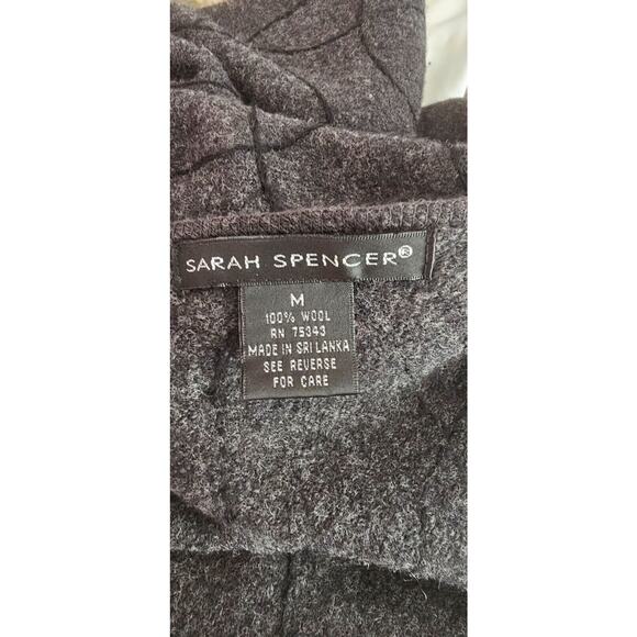 Sarah Spencer Cardigan Sweater 100% Wool Embroidered Design Dark Gray Medium - Picture 4 of 4